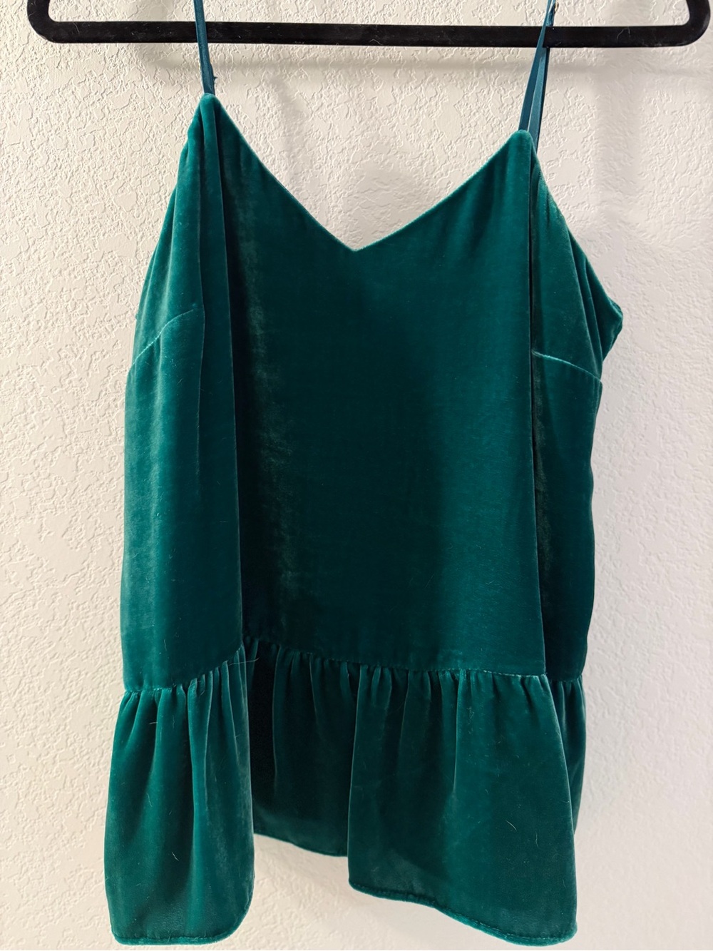 Velvet Spaghetti Strap Peplum Cami Top - Teal